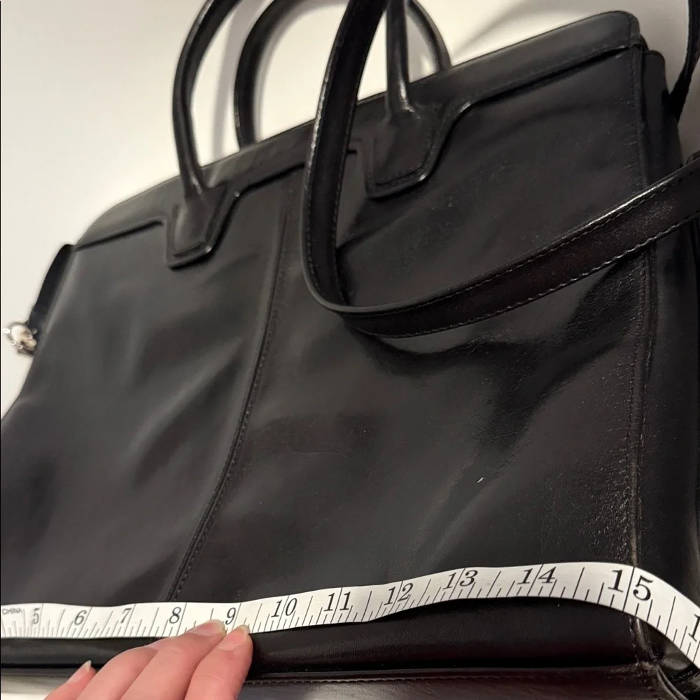 Elegant Black Leather Briefcase Messenger Laptop Executive bag shoulder strap